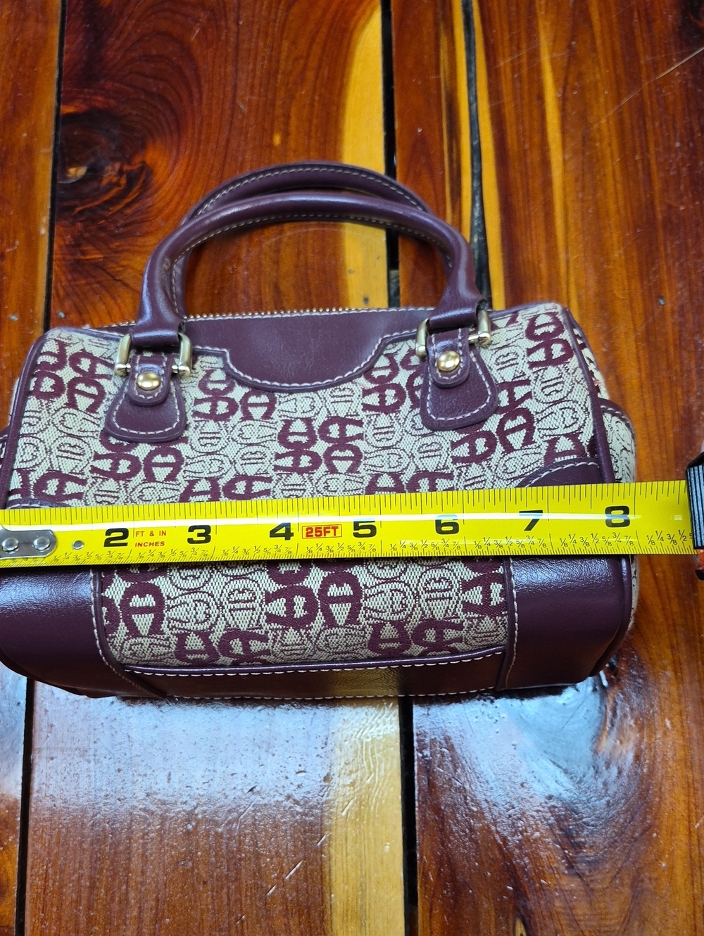 Etienne Aigner Burgundy Patterned Satchel with Matching Wallet - Picture 6 of 9